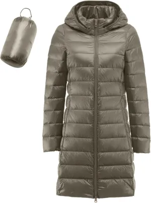 Women's Packable Puffer Jackets Lightweight Windproof Down Jackets Hooded Casual Comfy Winter Warm Long Puffer Coats