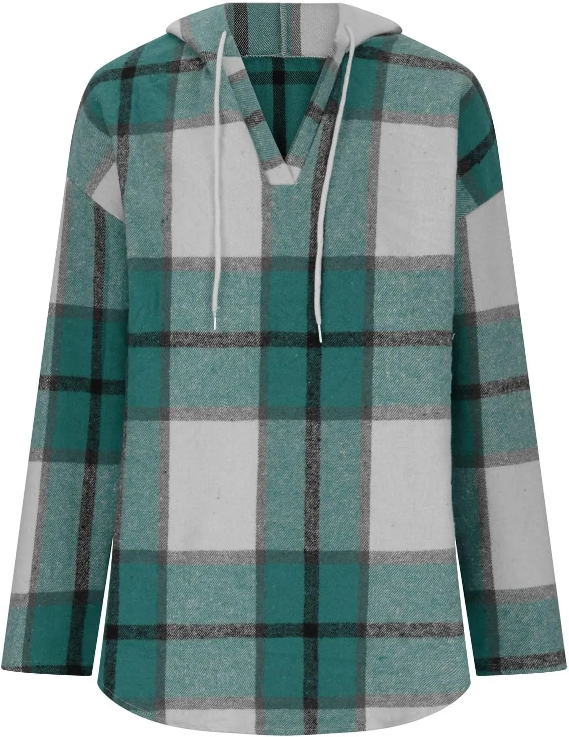 Womens Plaid Flannel Hoodie Trendy V Neck Color Block Sweatshirts Plus Size Loose Fit Casual Y2K Athletic Jacket Coat