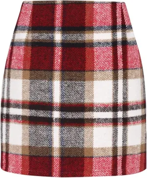 Womens Plaid Skirts Fall Winter Wool Bodycon Pencil Skirts Casual Tweed Trendy A Line Mini Skirts