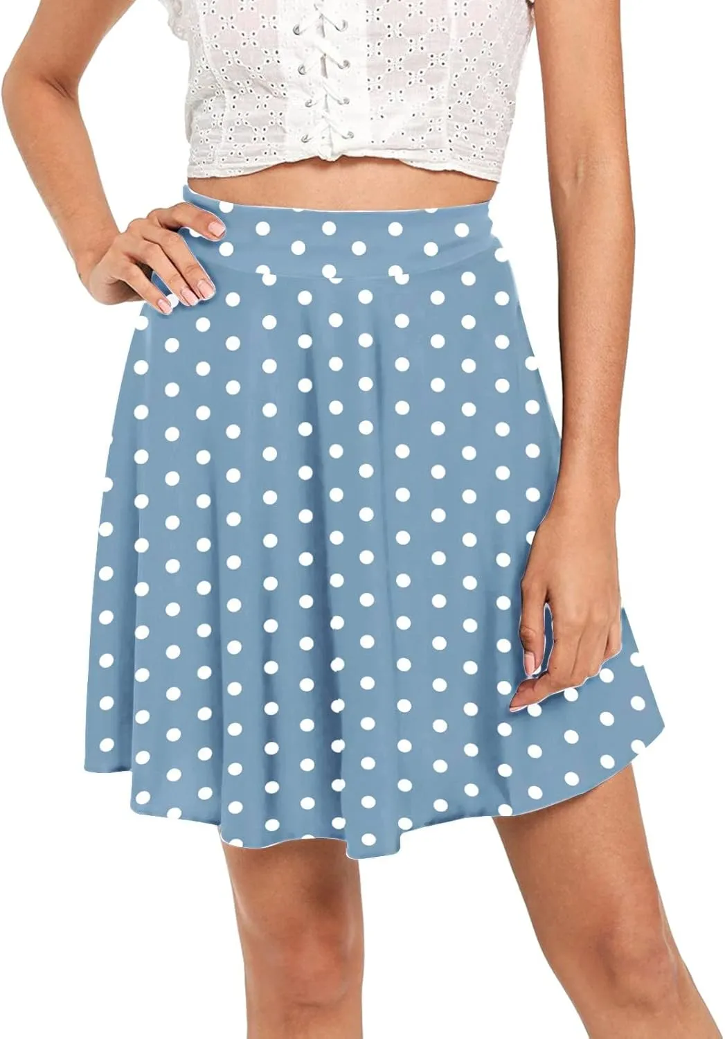 Women's Polka Dot Mini Skirts Casual Elastic High Waisted A-Line Pleated Short Skirt Summer Lightweight Casual Flared Skirts