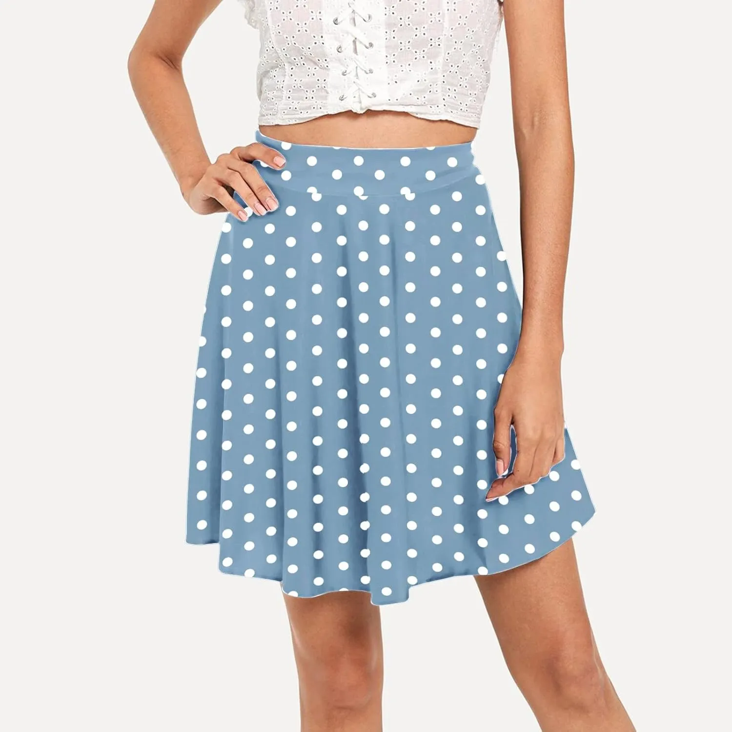 Women's Polka Dot Mini Skirts Casual Elastic High Waisted A-Line Pleated Short Skirt Summer Lightweight Casual Flared Skirts