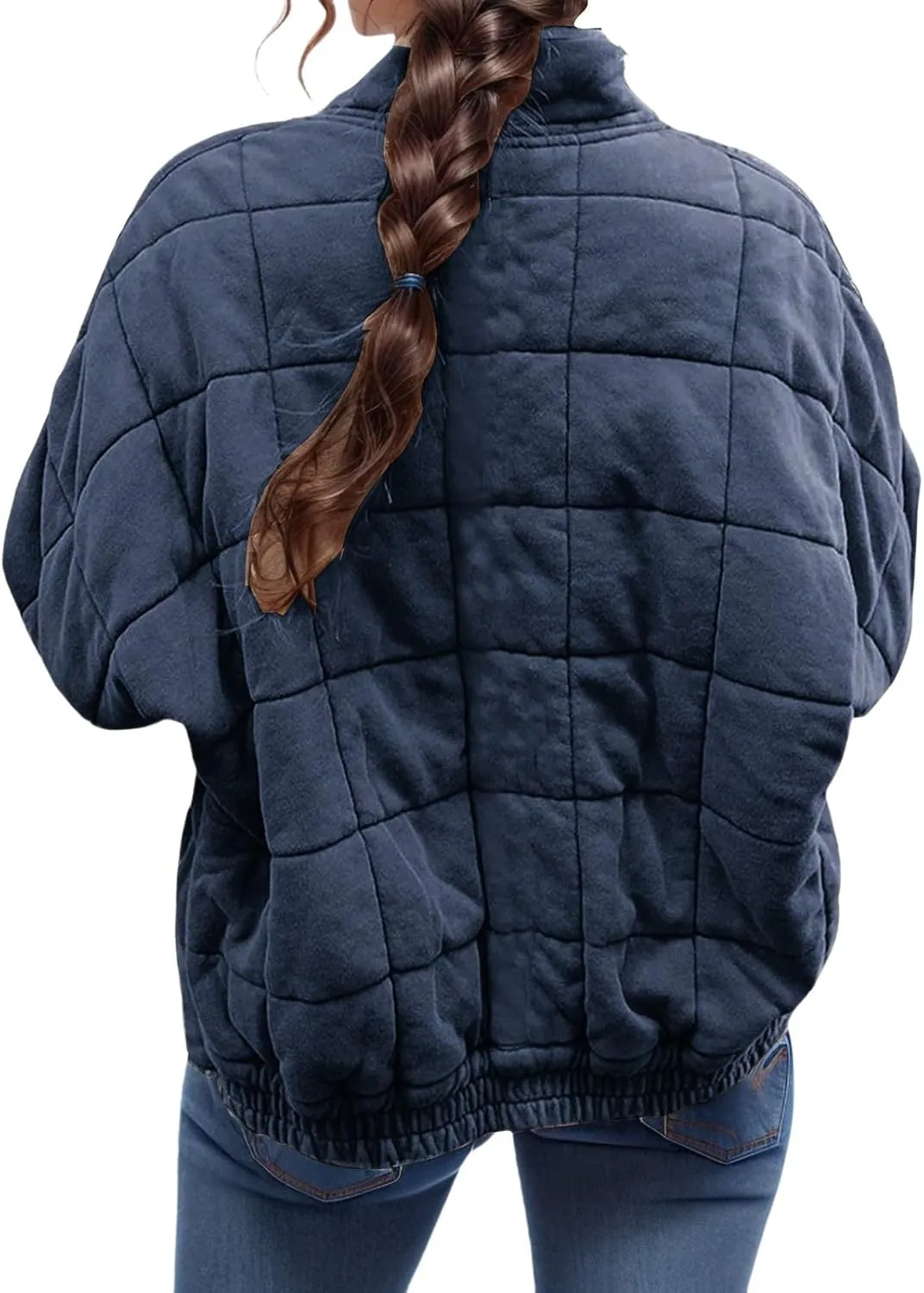 Womens Quilted Jackets Zip Up Puffer Jackets Lightweight Down Coats Casual Long Sleeve Winter Coats with Pockets
