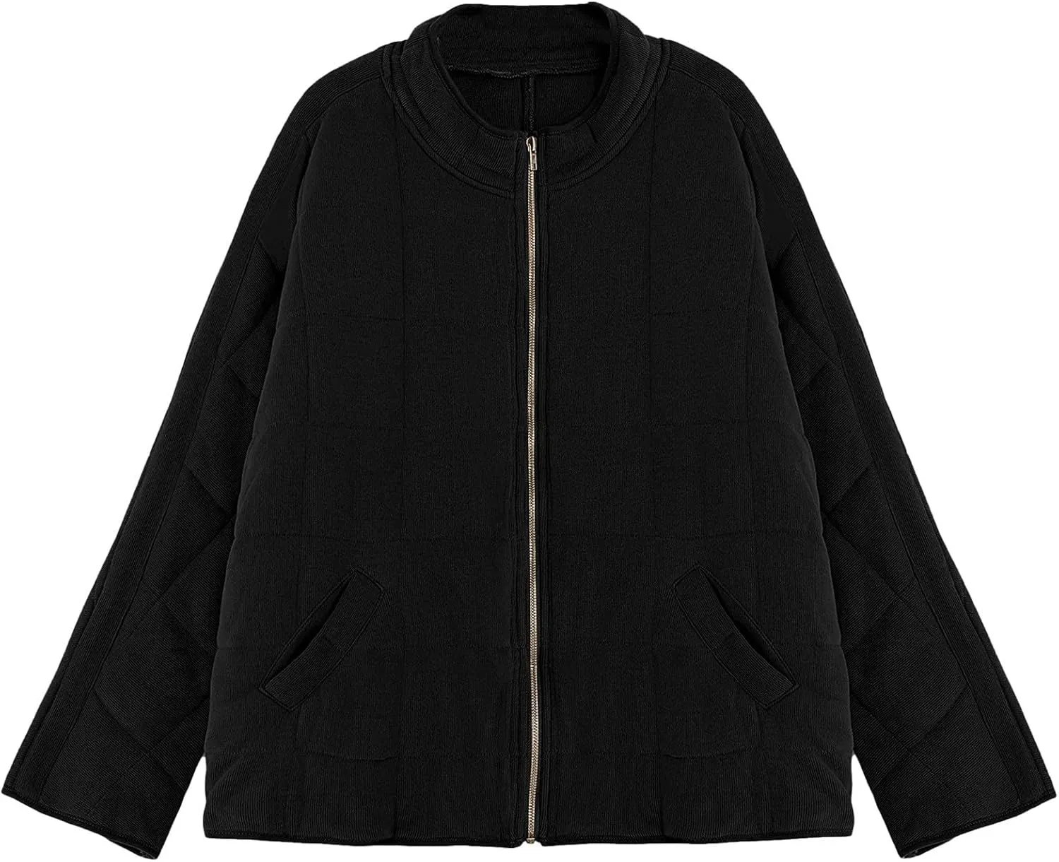 Womens Quilted Puffer Jackets Lightweight Dolman Sleeve Down Coats Zipper Padded Bomber Jackets Outwear with Pocket
