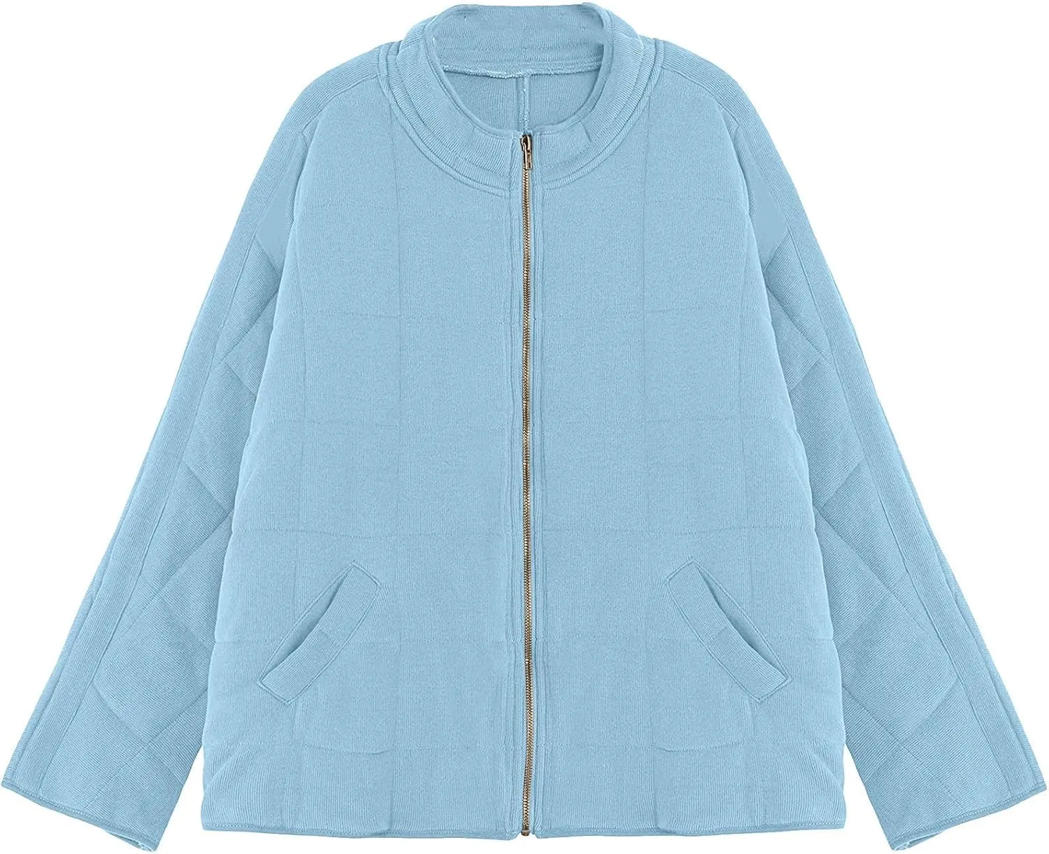 Womens Quilted Puffer Jackets Lightweight Dolman Sleeve Down Coats Zipper Padded Bomber Jackets Outwear with Pocket