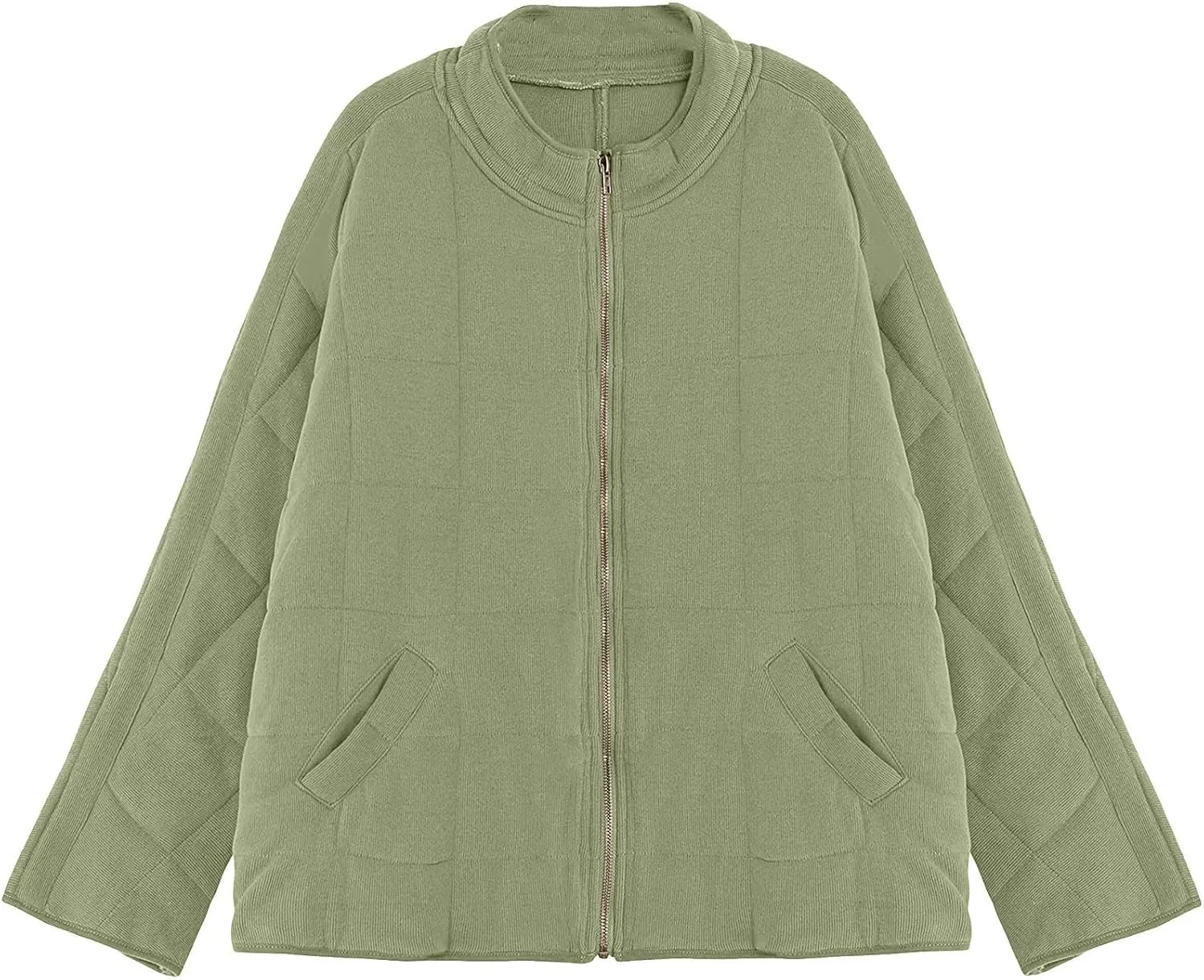 Womens Quilted Puffer Jackets Lightweight Dolman Sleeve Down Coats Zipper Padded Bomber Jackets Outwear with Pocket