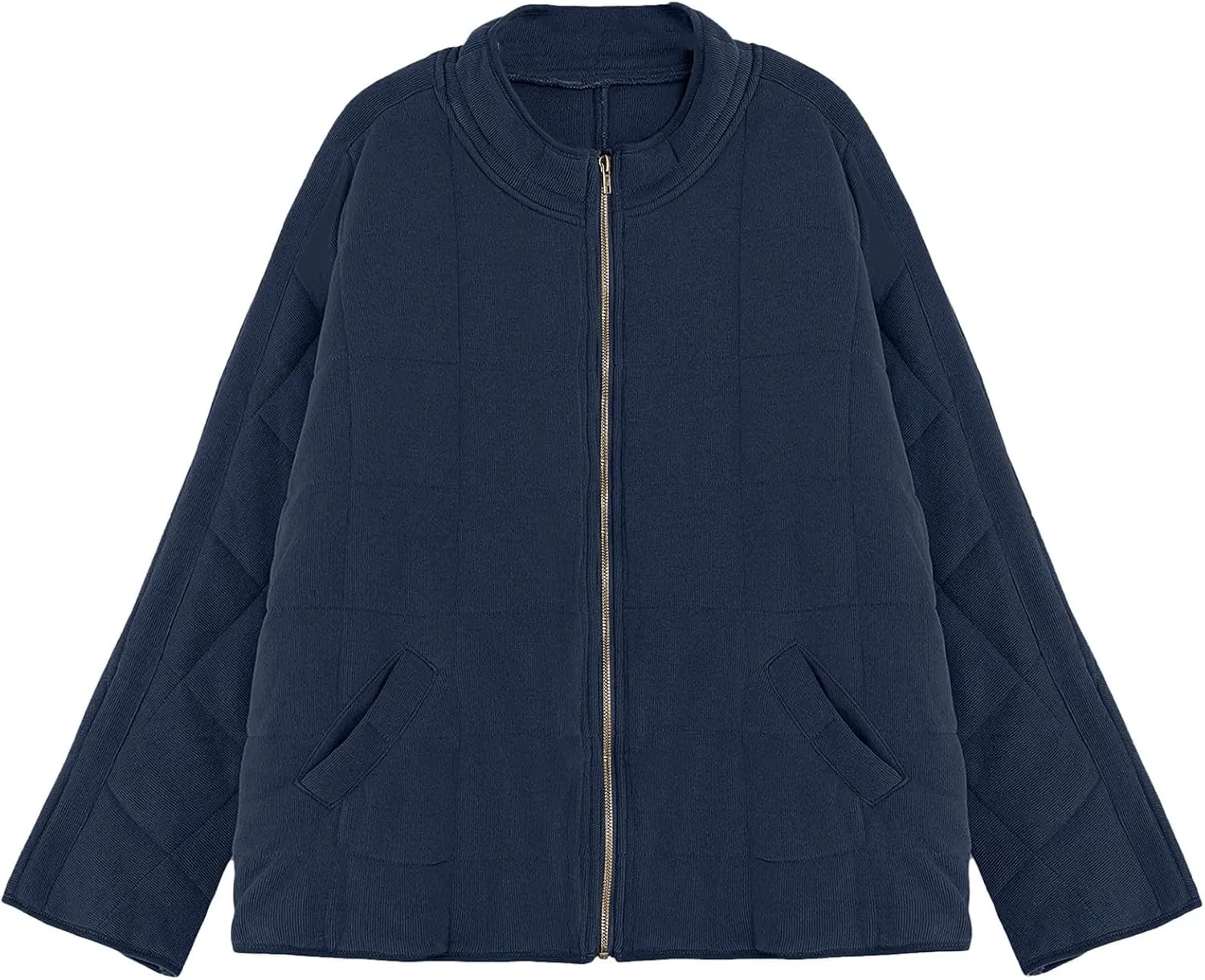 Womens Quilted Puffer Jackets Lightweight Dolman Sleeve Down Coats Zipper Padded Bomber Jackets Outwear with Pocket