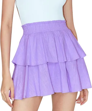 Women's Ruffle Tiered Mini Skirts Elastic High Waisted Casual Pleated Skirt 2025 Trendy Summer Lightweight Stretchy Skirt