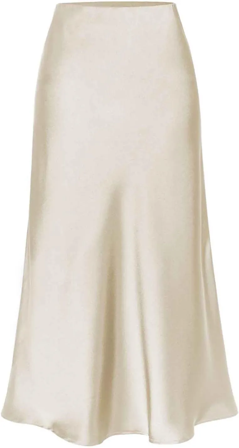 Womens Satin Silk High Waist Long Skirt Sexy Side Slit Elegant Maxi Skirts Cocktail Party Work Casual A Line Skirts