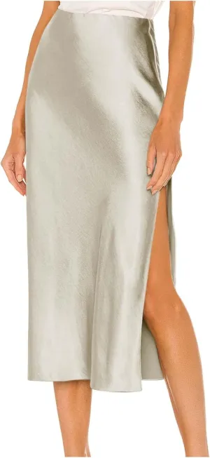 Womens Satin Silk High Waist Long Skirt Sexy Side Slit Elegant Maxi Skirts Cocktail Party Work Casual A Line Skirts