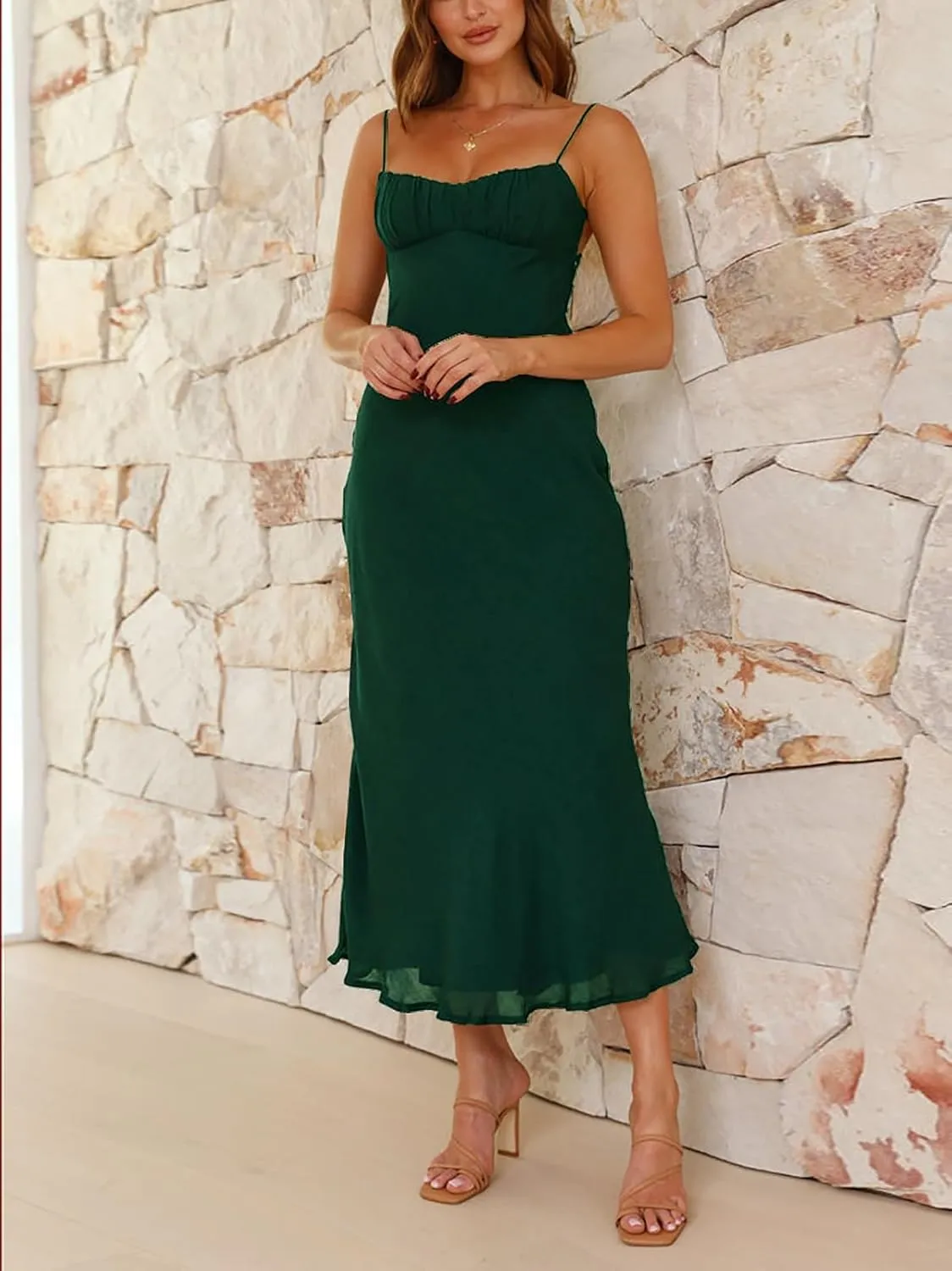Women's Sexy Backless Maxi Dress Spaghetti Straps Sleeveless Elegant Long Formal Cocktail Party Dresses