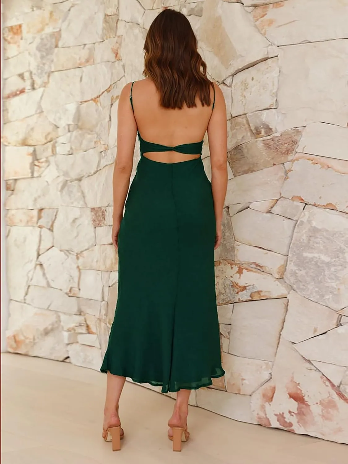 Women's Sexy Backless Maxi Dress Spaghetti Straps Sleeveless Elegant Long Formal Cocktail Party Dresses