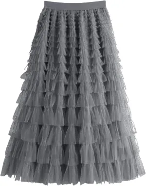 Women's Skirts for Summer Trendy High Elastic Waist Loose Pleated Ruffles Casual Vacation Fashionable Long Skirts