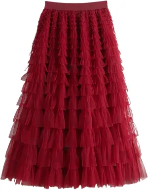 Women's Skirts for Summer Trendy High Elastic Waist Loose Pleated Ruffles Casual Vacation Fashionable Long Skirts