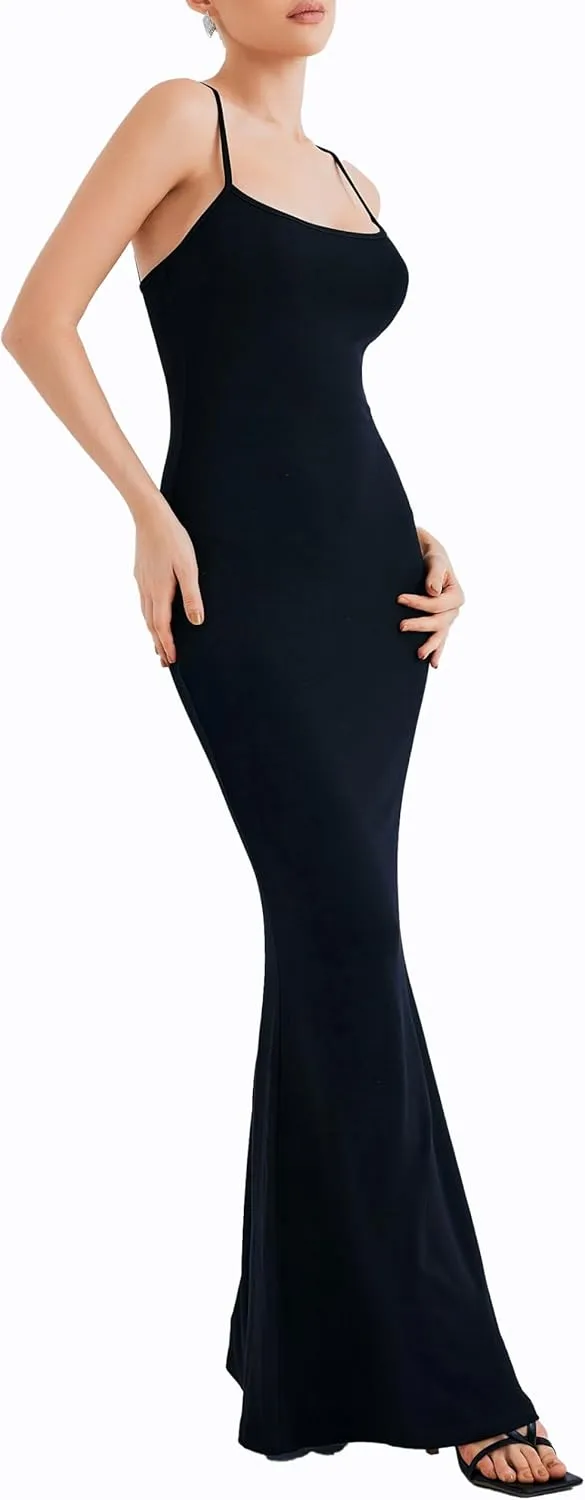 Women's Spaghetti Strap Formal Graduation Dress Bodycon Backless Sleeveless Long Slip Maxi Dresses