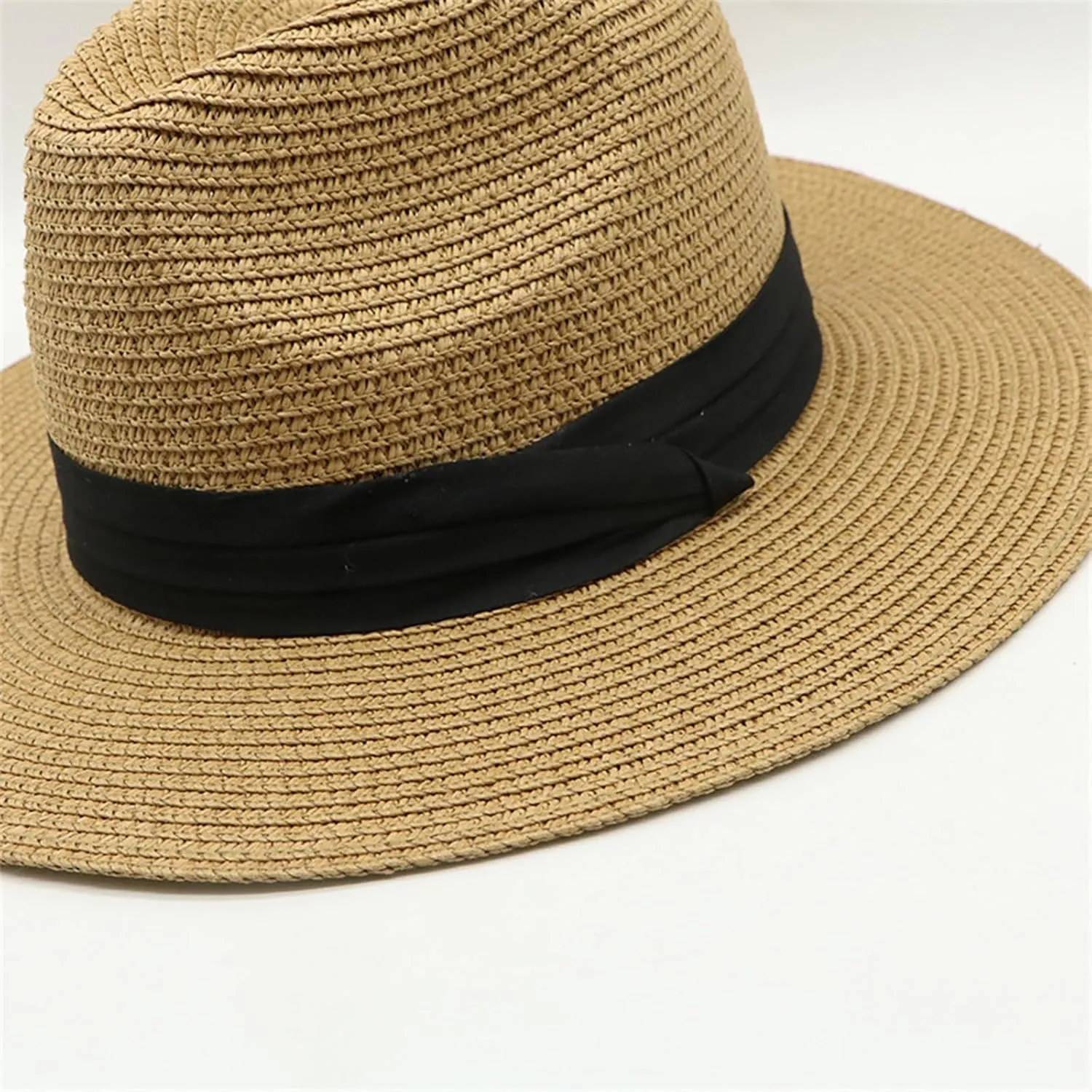 Womens Straw Fedora Beach Sun Hat Packable Wide Brim Panama Hat for Women UPF50  Summer Hat