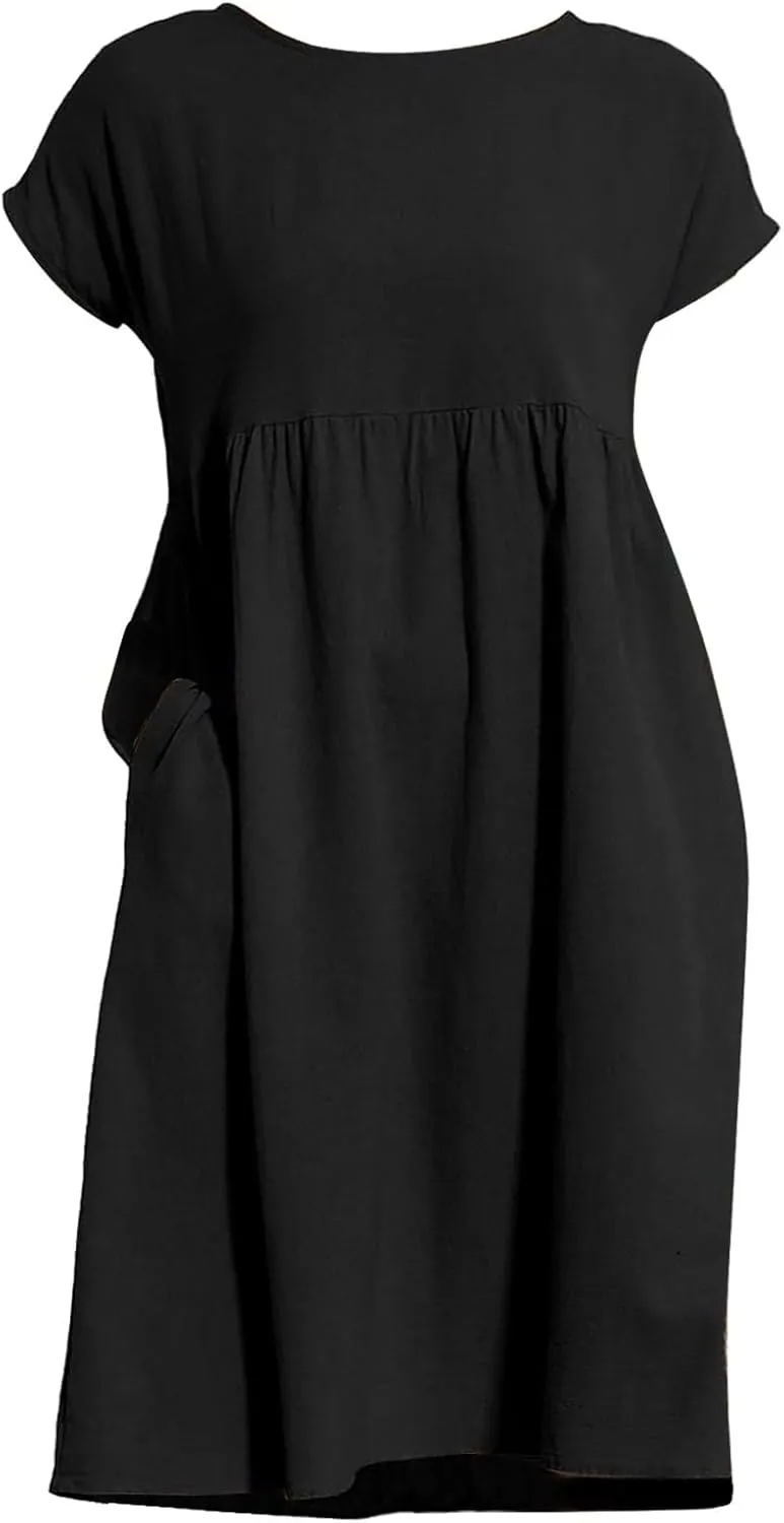 Women's Summer A-Line Dress Plus Size Crew Neck Casual Comfy Cotton Short Sleeve Dresses with Pockets Vacation Outfits