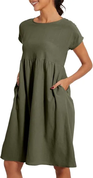 Women's Summer A-Line Dress Plus Size Crew Neck Casual Comfy Cotton Short Sleeve Dresses with Pockets Vacation Outfits