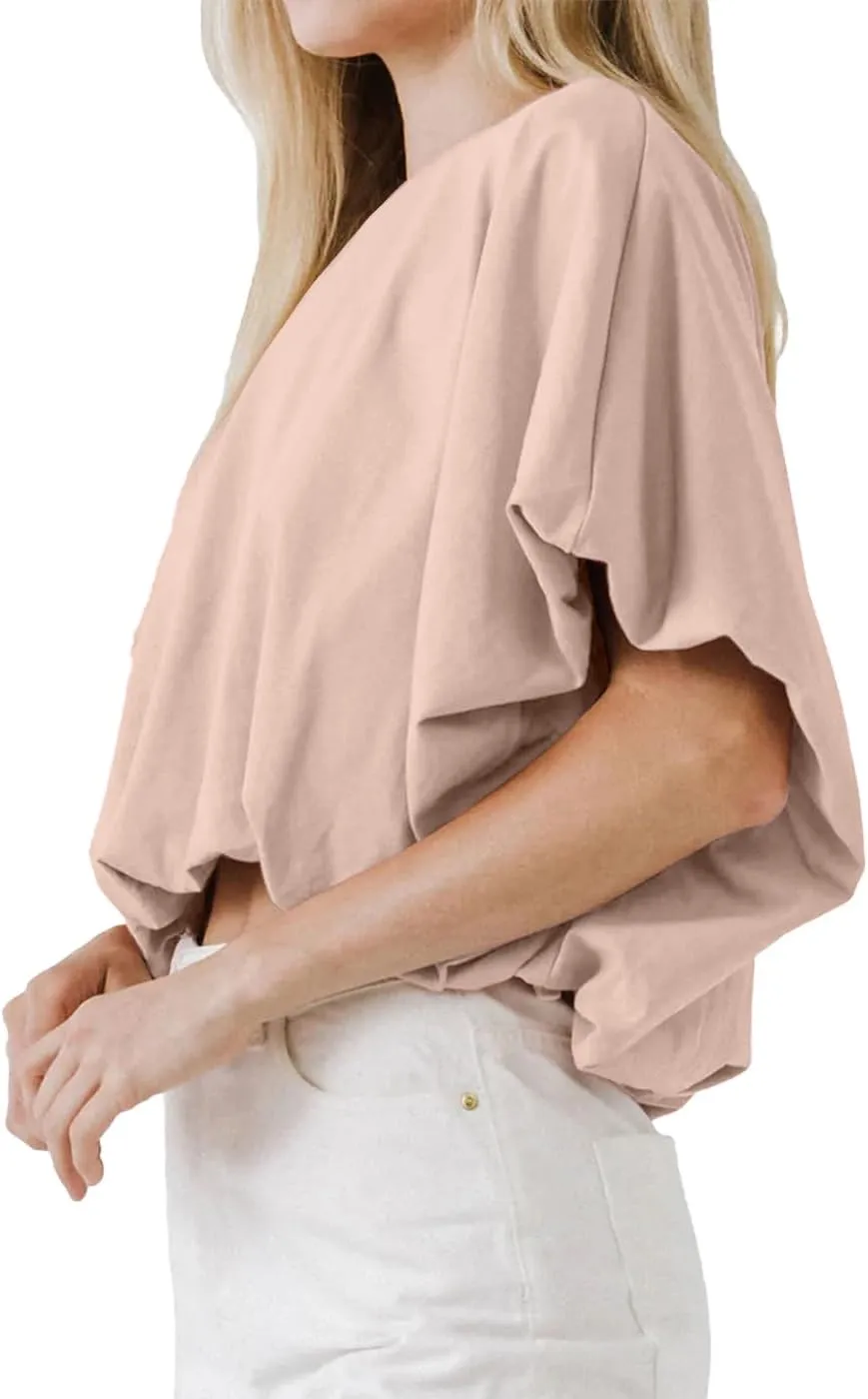 Womens Summer Crewneck Crop Tops Short Sleeve Casual Loose Cropped T Shirts