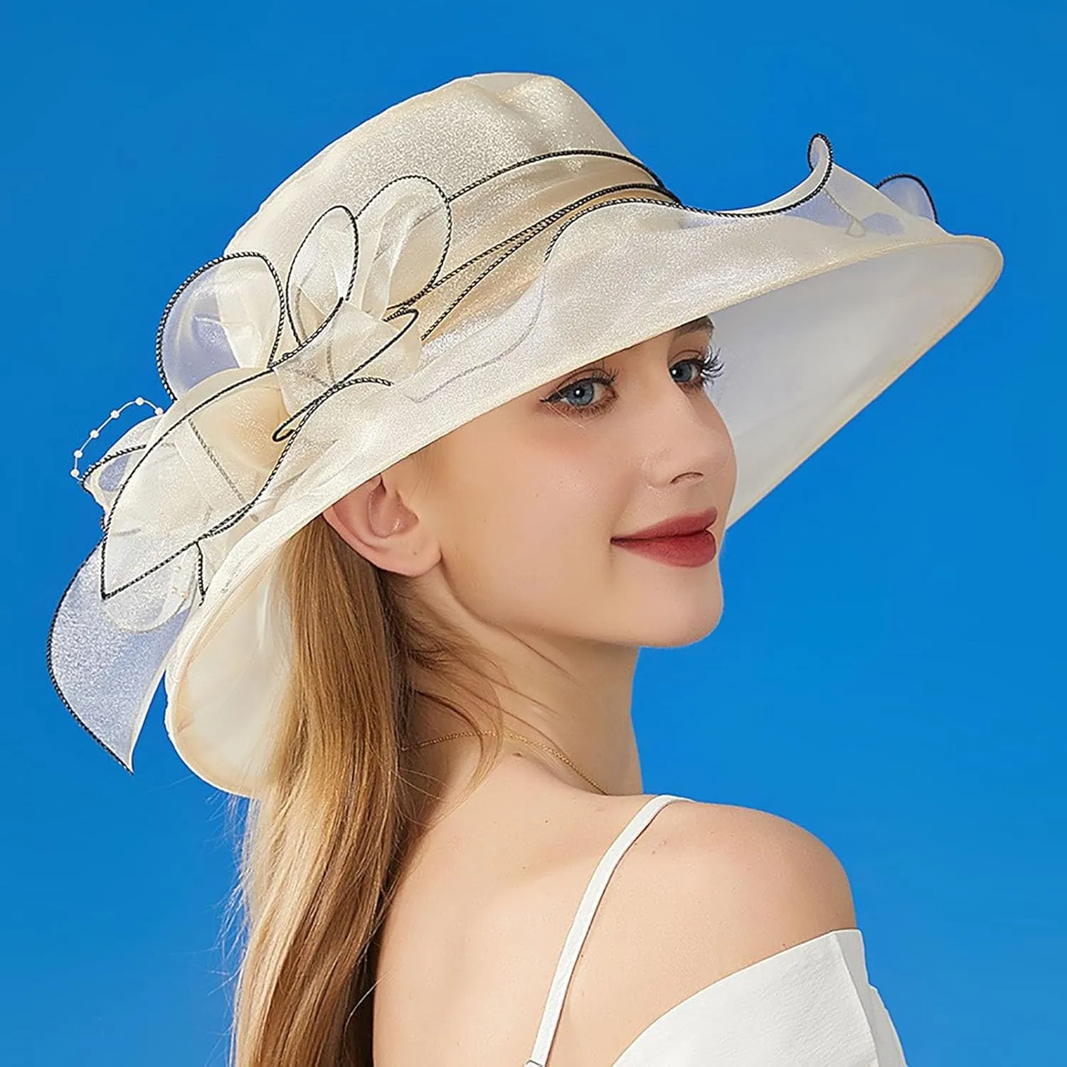 Womens Summer Dress Hat Fascinators for Women Tea Party Hats Derby Wide Leaf Flower Bridal Shower Hat Sun Beach Hat
