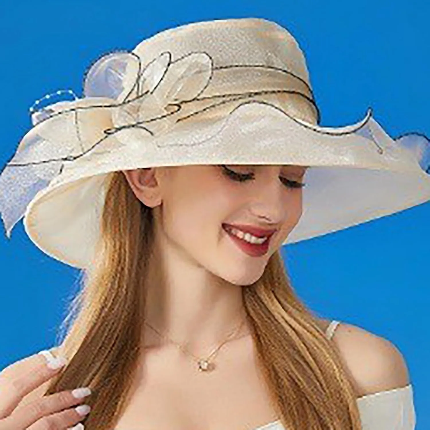 Womens Summer Dress Hat Fascinators for Women Tea Party Hats Derby Wide Leaf Flower Bridal Shower Hat Sun Beach Hat