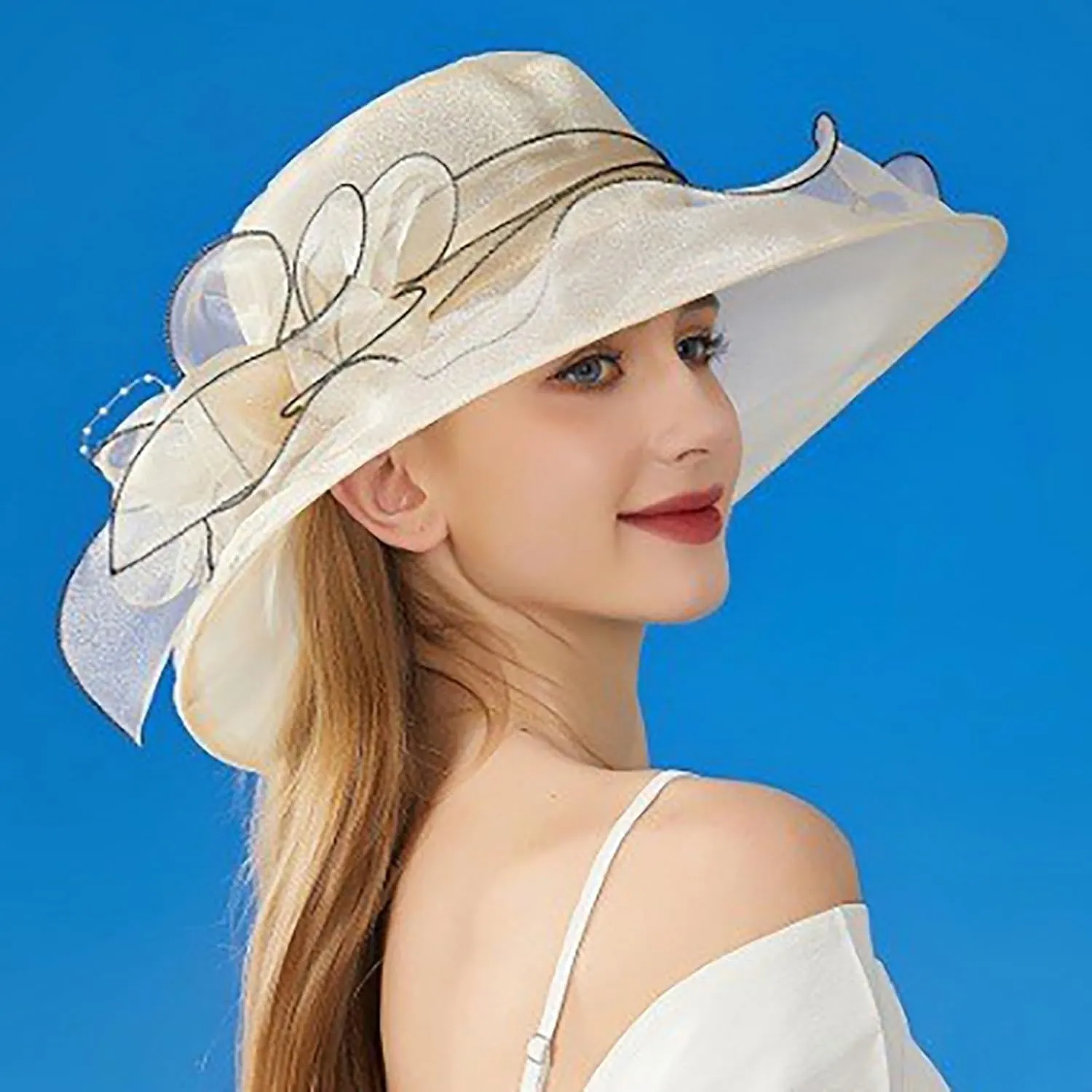 Womens Summer Dress Hat Fascinators for Women Tea Party Hats Derby Wide Leaf Flower Bridal Shower Hat Sun Beach Hat
