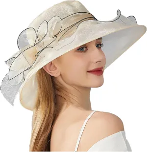 Womens Summer Dress Hat Fascinators for Women Tea Party Hats Derby Wide Leaf Flower Bridal Shower Hat Sun Beach Hat