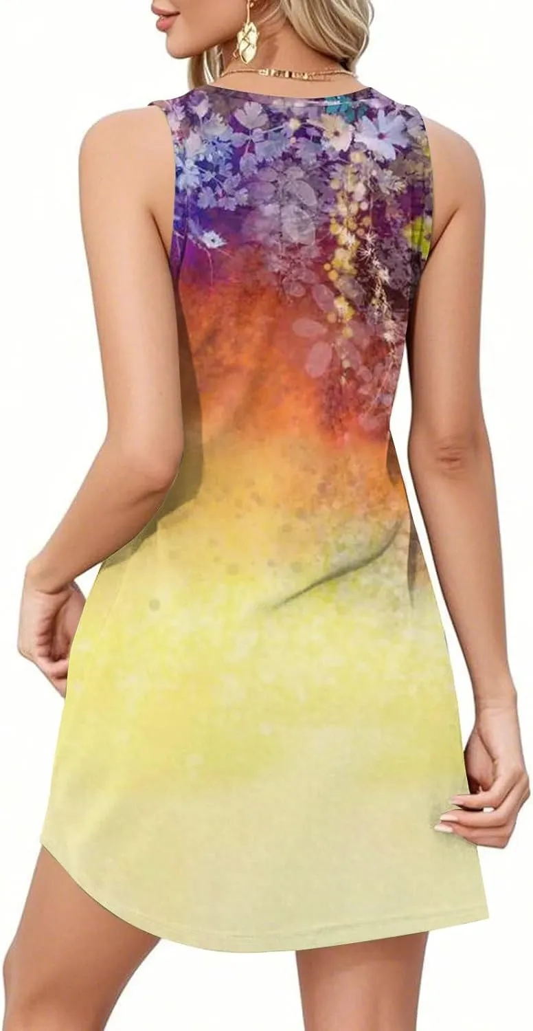 Womens Summer Dresses 2025 Casual Loose Sleeveless Sundresses Boho Floral Hawaiian Beach Dresses with Pockets S-3XL