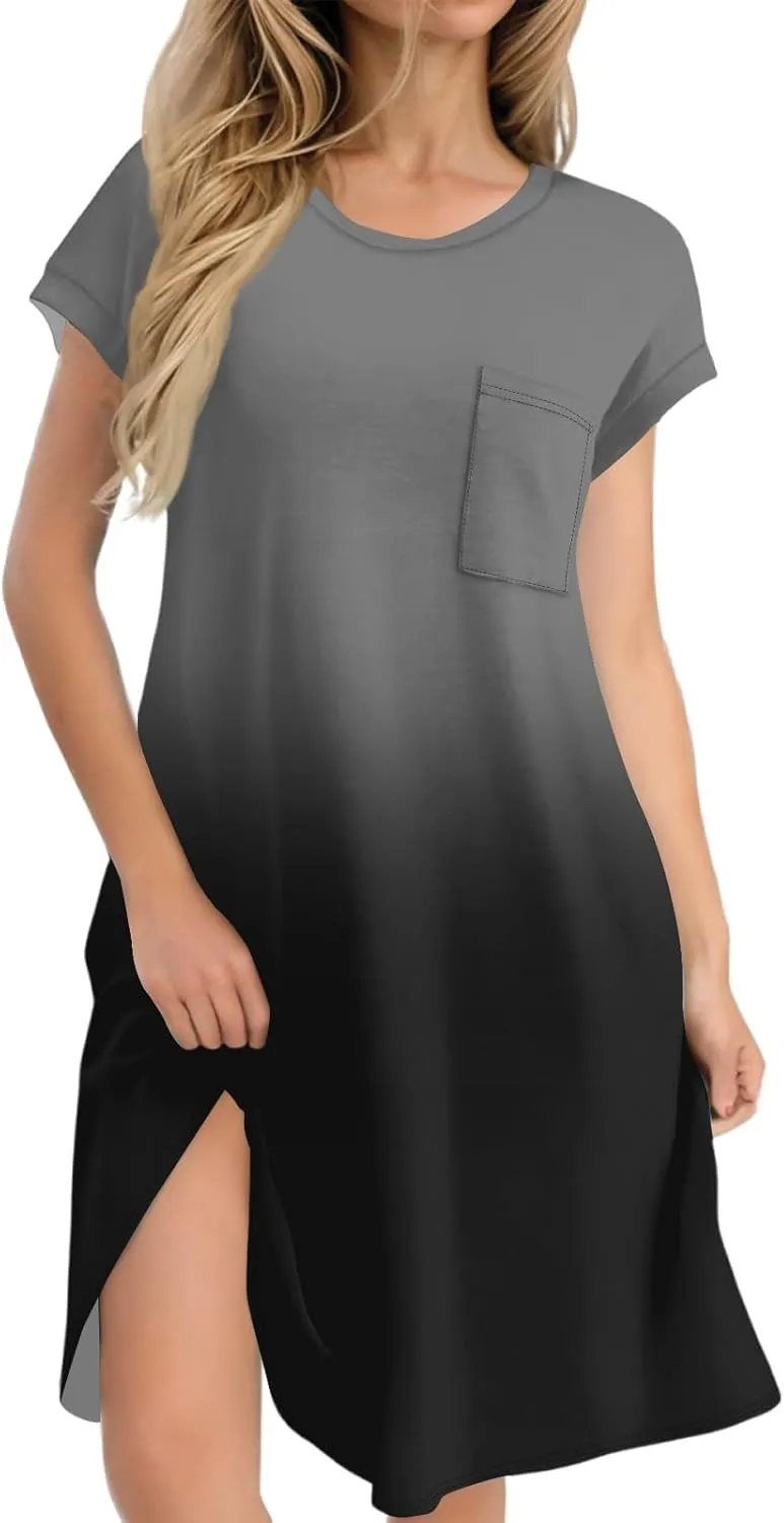 Womens Summer Dresses 2025 Loose Scoop Neck Short Sleeve Sundresses Dress with Pockets