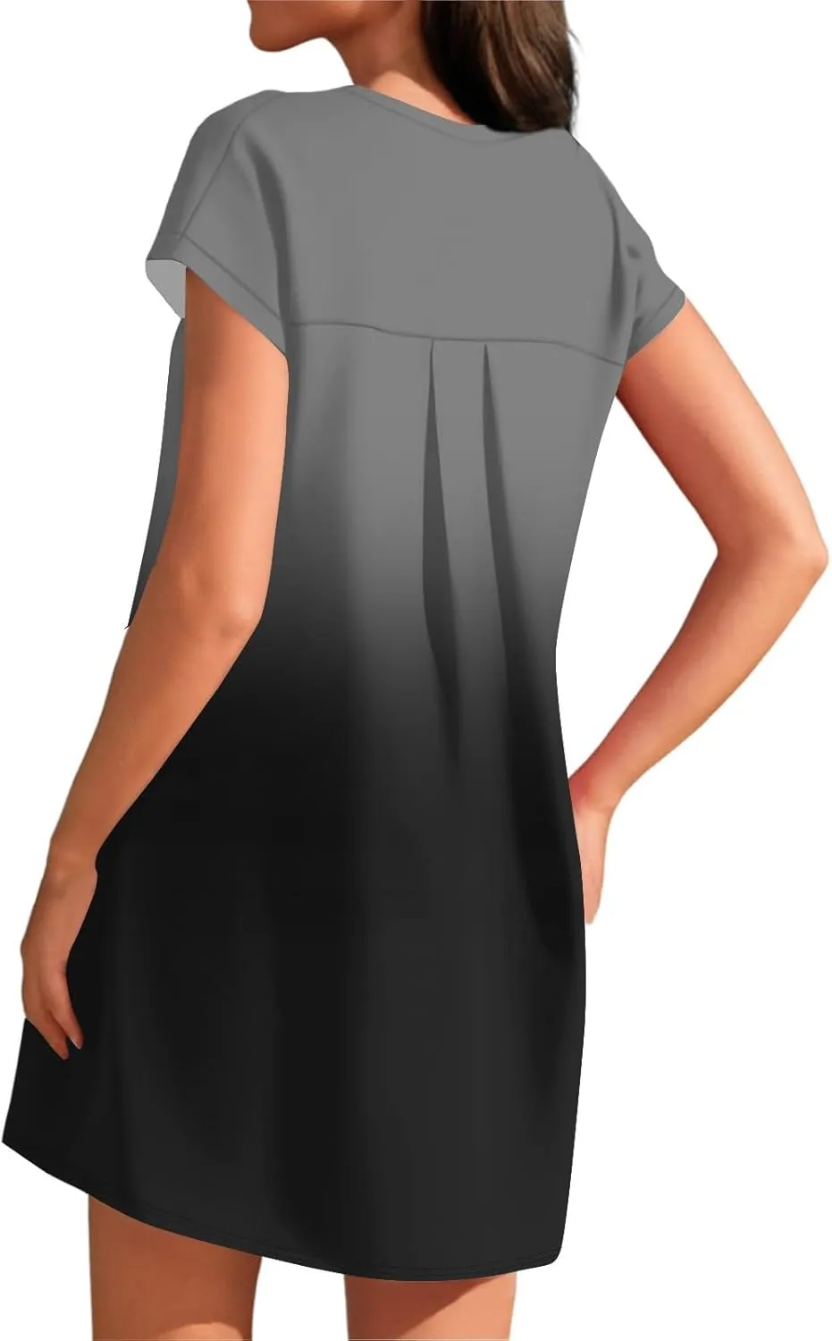 Womens Summer Dresses 2025 Loose Scoop Neck Short Sleeve Sundresses Dress with Pockets