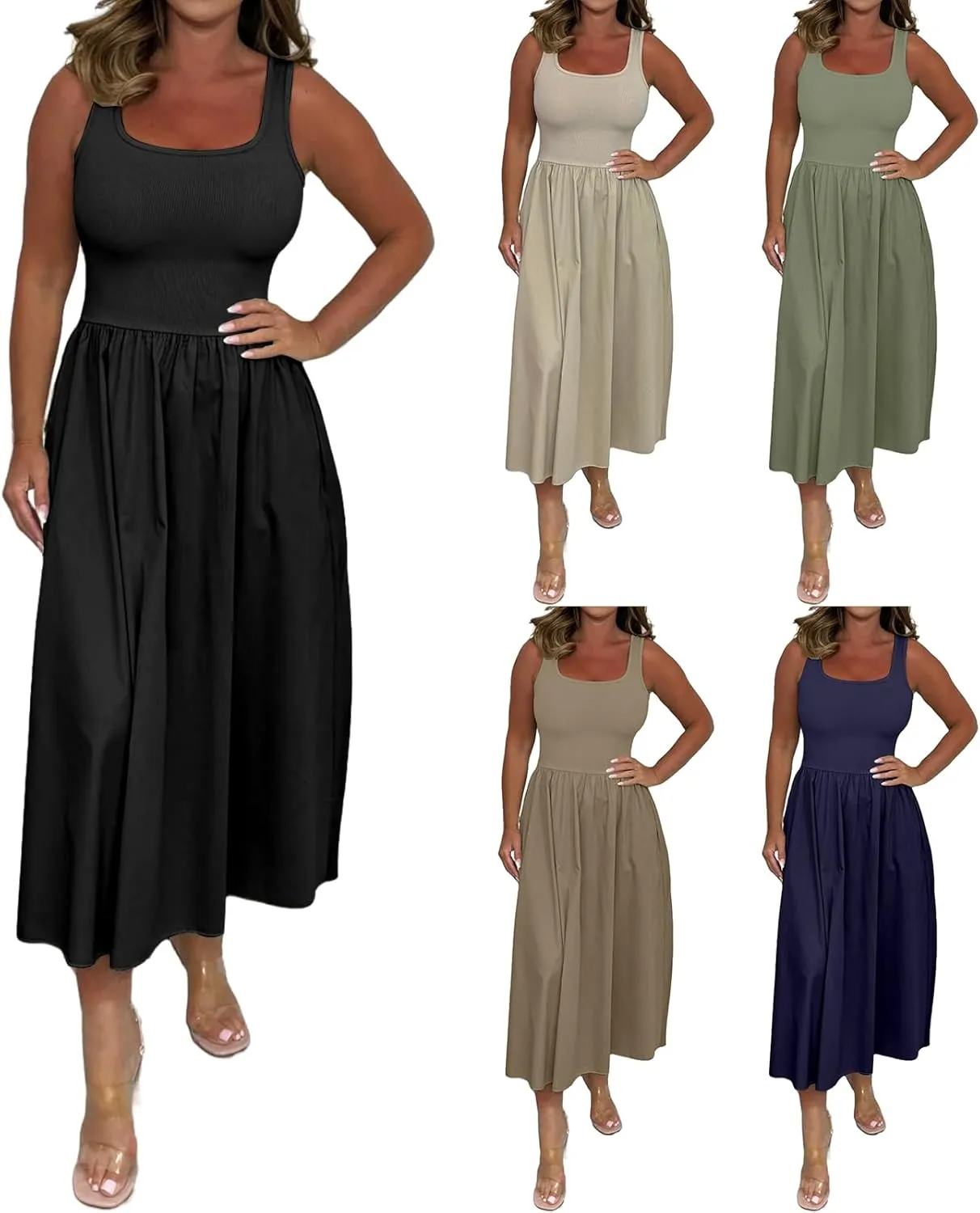 Womens Summer Dresses Casual Maxi Dress Flowy Business Tank Dress Long Sleeveless Beach Vacation Midi Sundress
