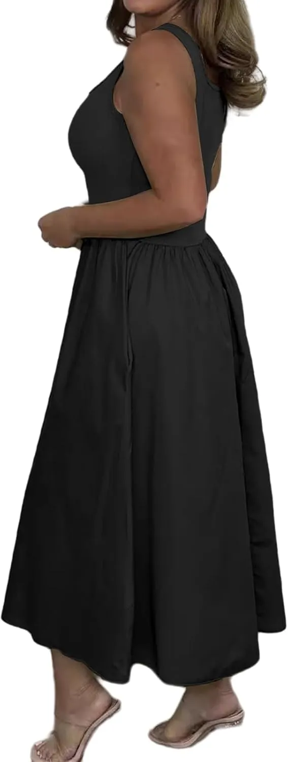 Womens Summer Dresses Casual Maxi Dress Flowy Business Tank Dress Long Sleeveless Beach Vacation Midi Sundress