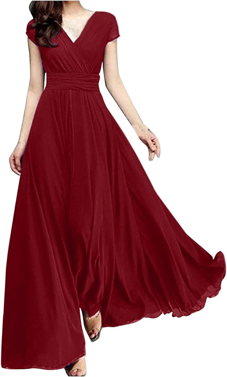 Women's Summer Formal Wedding Guest Dress Off Shoulder High Slit Maxi Bodycorn Dress Ruffle Hem Long Dress