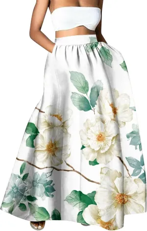 Womens Summer Maxi Skirt Boho Long Skirts Pleated Dress Casual 2025 A Line Plus Size Tiered Beach Vacation Clothing