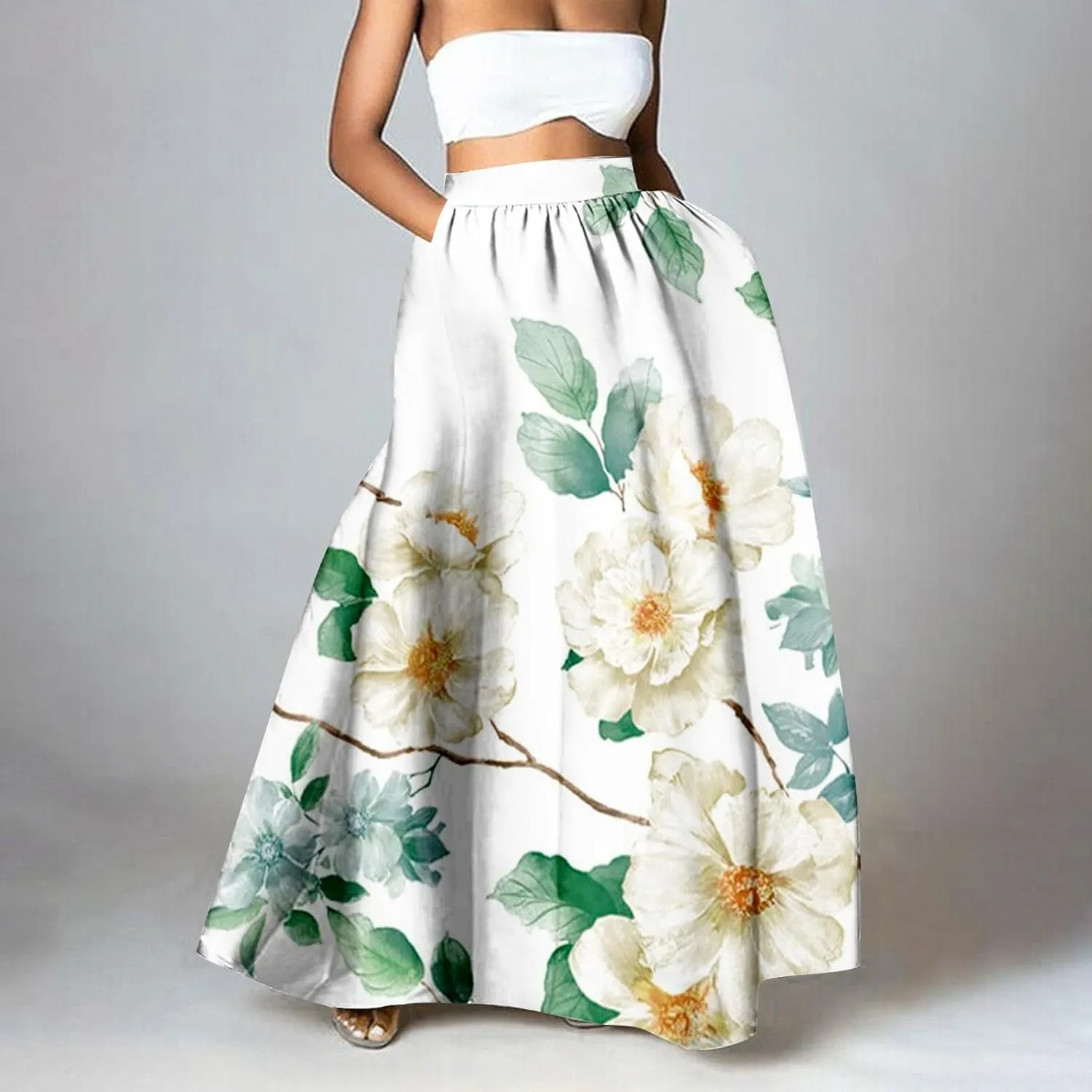 Womens Summer Maxi Skirt Boho Long Skirts Pleated Dress Casual 2025 A Line Plus Size Tiered Beach Vacation Clothing