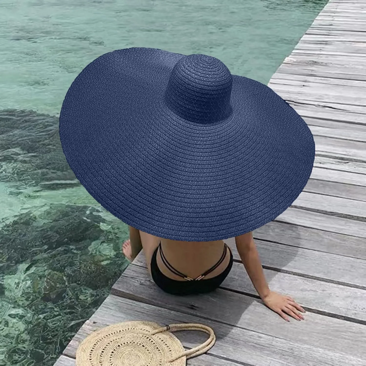 Women's Summer Outdoor Wide Brim Oversized Sun Hat Large Beach Hats for Women Floppy Foldable Straw Sun Hat