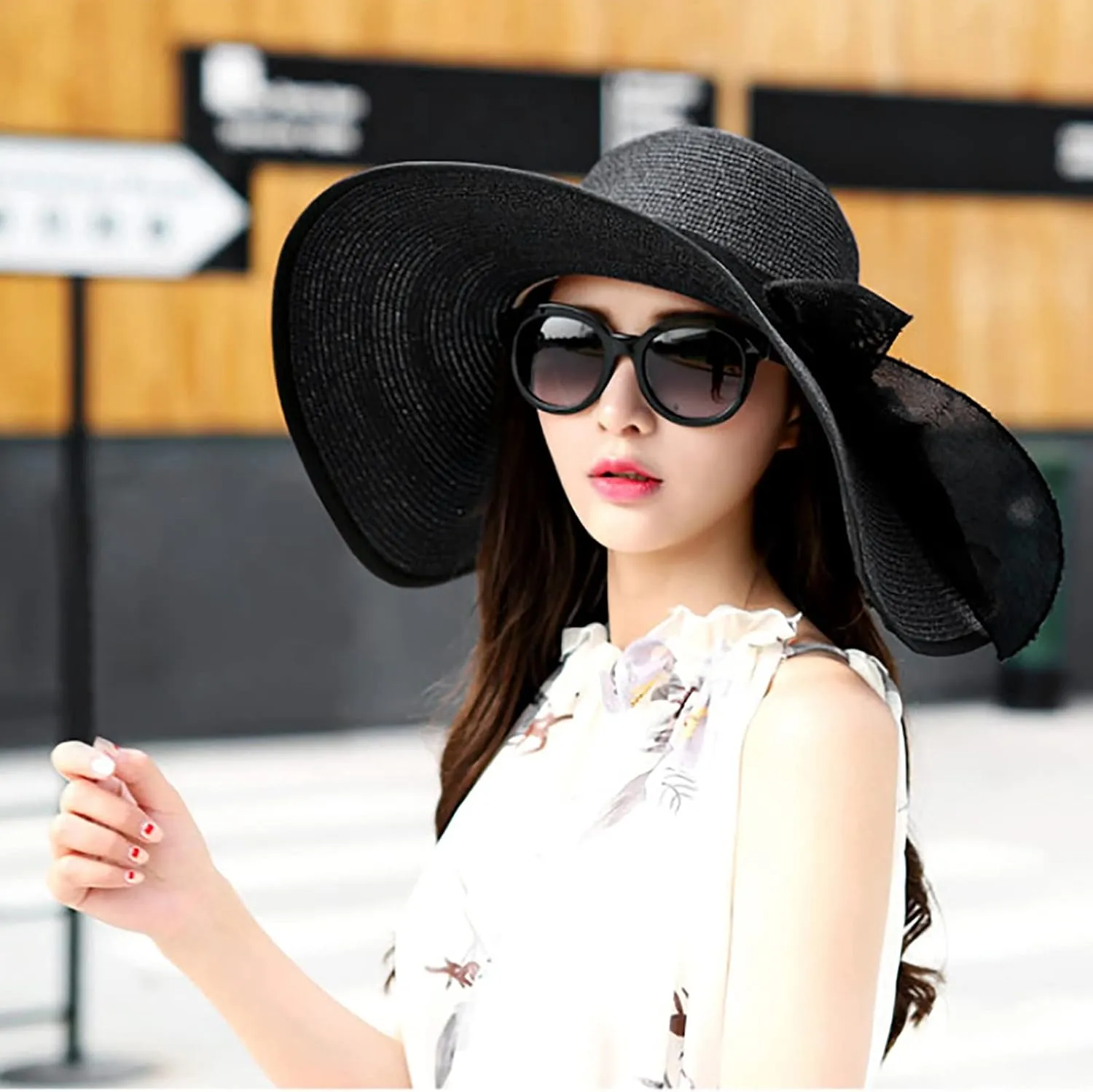 Womens Summer Straw Hats Bowknot Wide Brim Sun Hat UV Protection Foldable Traveling Vacation Beach Hats