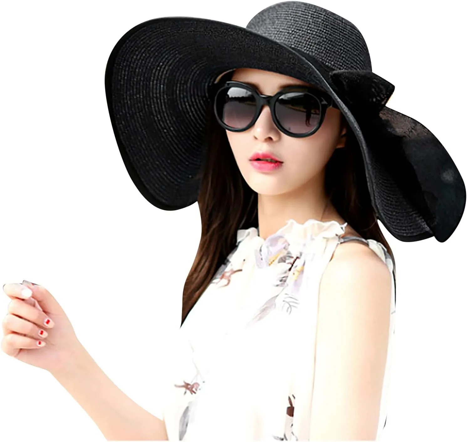 Womens Summer Straw Hats Bowknot Wide Brim Sun Hat UV Protection Foldable Traveling Vacation Beach Hats