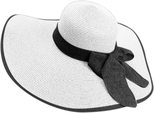 Womens Summer Straw Hats Bowknot Wide Brim Sun Hat UV Protection Foldable Traveling Vacation Beach Hats