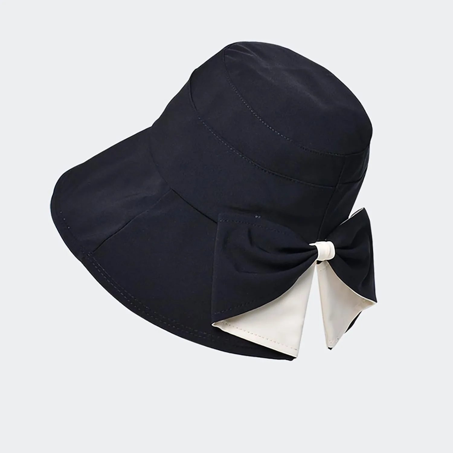 Womens Summer Sun Hats Bowknot Bucket Sun-Hat Wide Brim Cap Packable Ponytail Hat UPF50  Outdoor Caps for Travel