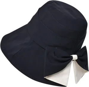 Womens Summer Sun Hats Bowknot Bucket Sun-Hat Wide Brim Cap Packable Ponytail Hat UPF50  Outdoor Caps for Travel