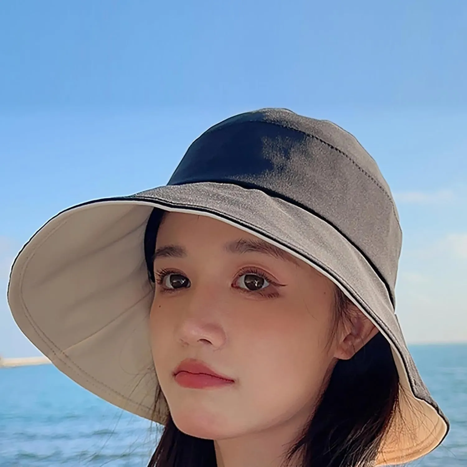 Womens Summer Sun Hats Bowknot Bucket Sun-Hat Wide Brim Cap Packable Ponytail Hat UPF50  Outdoor Caps for Travel