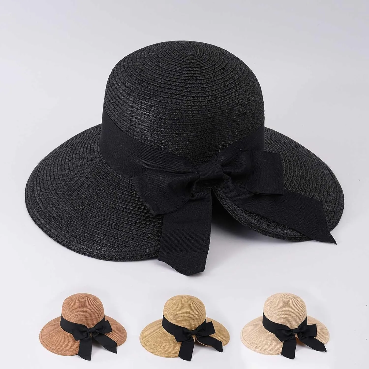 Womens Sun 𝐒traw Hat Wide Brim Summer Foldable Packable Beach Hats for Women,Floppy Sun Hat Foldable Roll up Cap