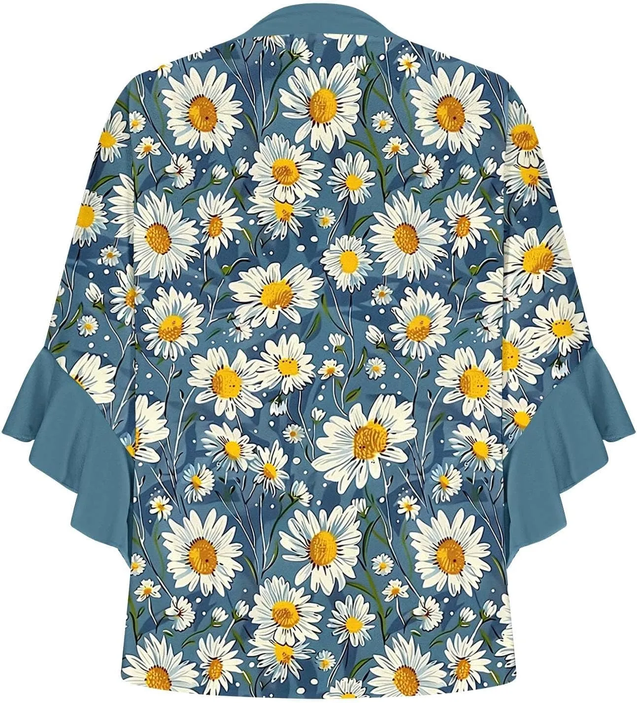 Women's Tops 3/4 Length Sleeves Floral Shirts Flowy Ruffle Sleeve Tops Half Button Down Shirt Summer V Neck Blouses