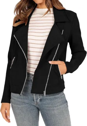 Womens Trendy Coats 2024 Fall Biker Moto Jacket Fashion Long Sleeve Zipper Short Casual Coat Streetwear Cropped Outwear