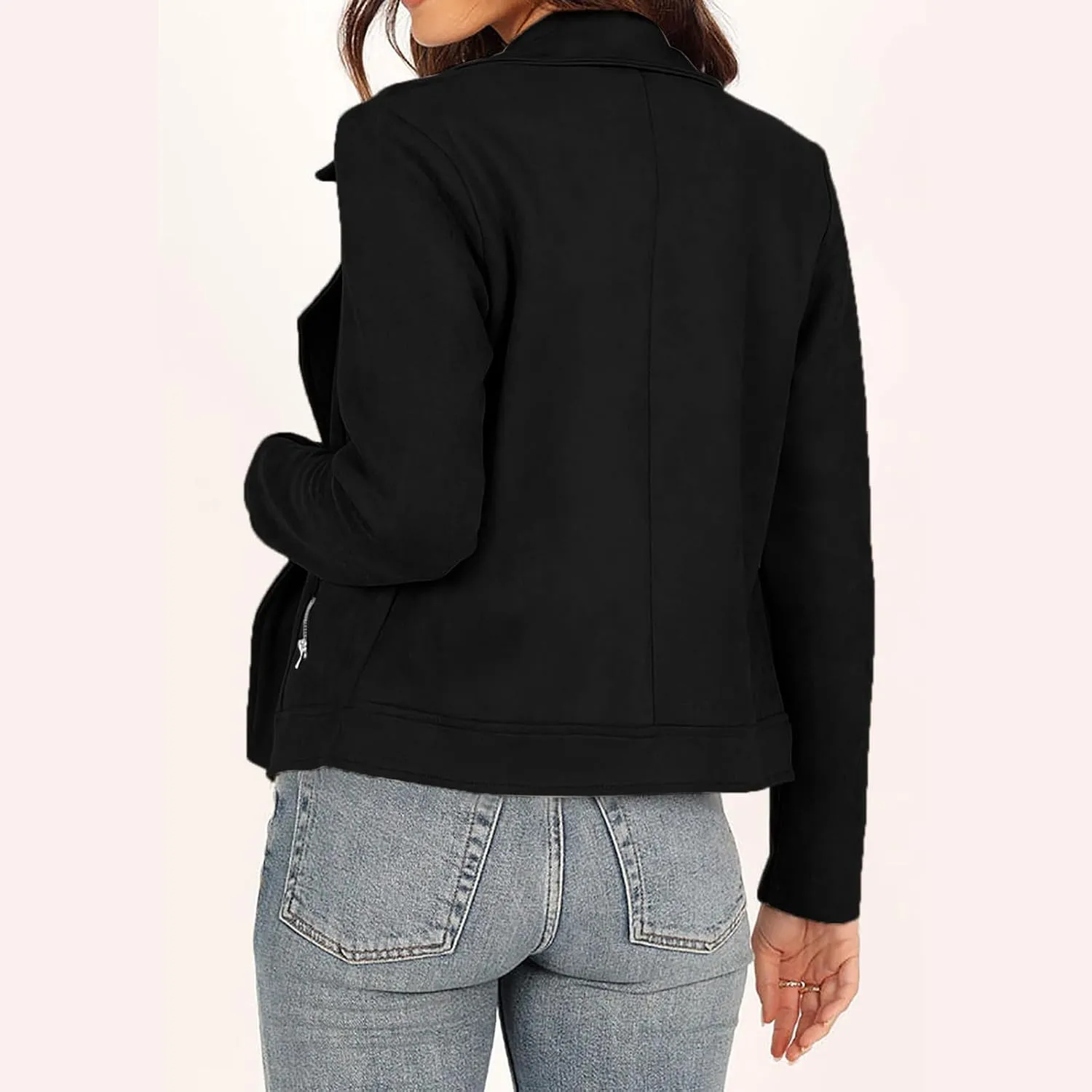 Womens Trendy Coats 2024 Fall Biker Moto Jacket Fashion Long Sleeve Zipper Short Casual Coat Streetwear Cropped Outwear