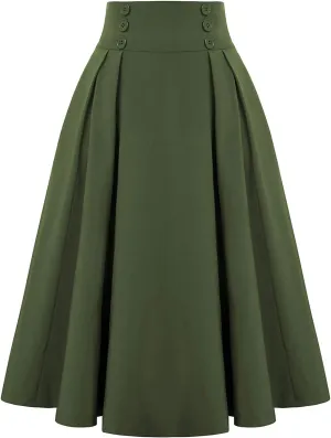 Womens Vinatge Skirts A Line Swing Skirt High Waist Midi Skirts Elegant Maxi Skirts Dressy Skirt Elastic Summer Skirt
