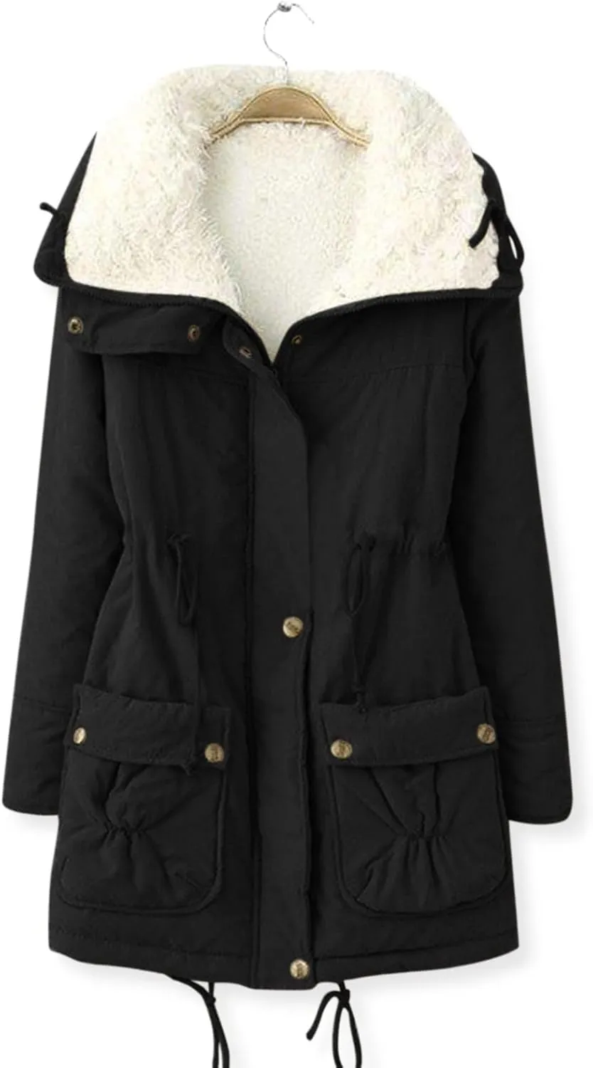 Women's Warm Plus Fleece Workwear Jacket Solid Jacket Hooded Jacket Long Sleeve Women Utility Jacket with Hood