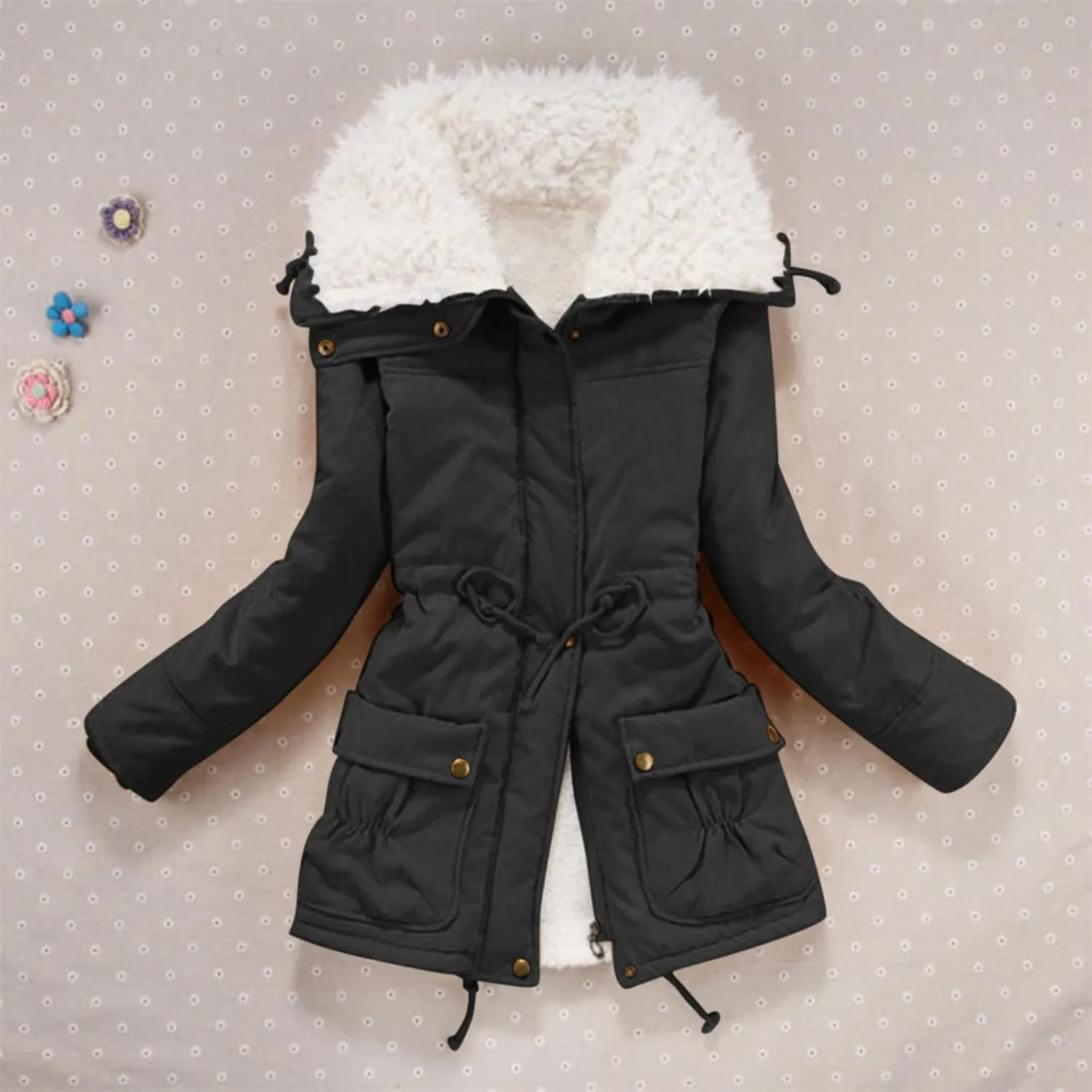 Women's Warm Plus Fleece Workwear Jacket Solid Jacket Hooded Jacket Long Sleeve Women Utility Jacket with Hood