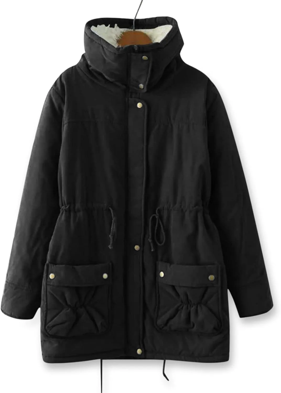 Women's Warm Plus Fleece Workwear Jacket Solid Jacket Hooded Jacket Long Sleeve Women Utility Jacket with Hood