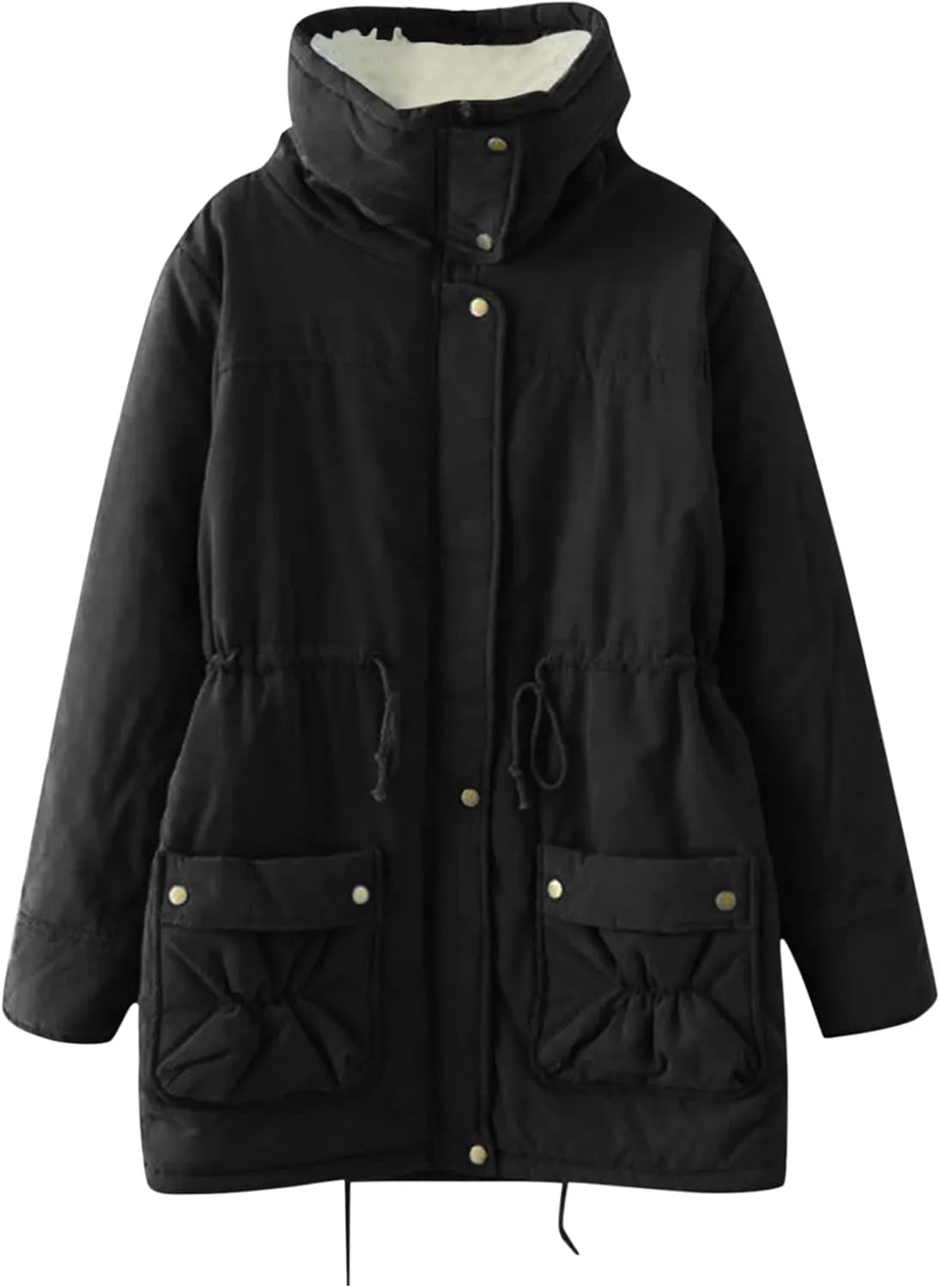 Women's Warm Plus Fleece Workwear Jacket Solid Jacket Hooded Jacket Long Sleeve Women Utility Jacket with Hood